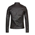Back view of a genuine brown leather jacket for men, highlighting its smooth finish, fine stitching, and a clean, tailored look for a sophisticated style.