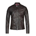 Genuine brown leather jacket for men featuring a classic design, front zipper closure, and multiple functional pockets, perfect for adding a timeless touch to any outfit.