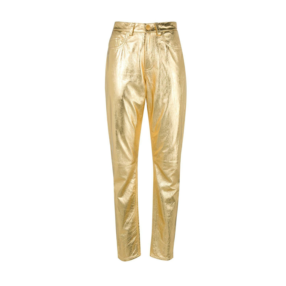 Womens Metallic Gold-Leather Pants - Zairouje Leather