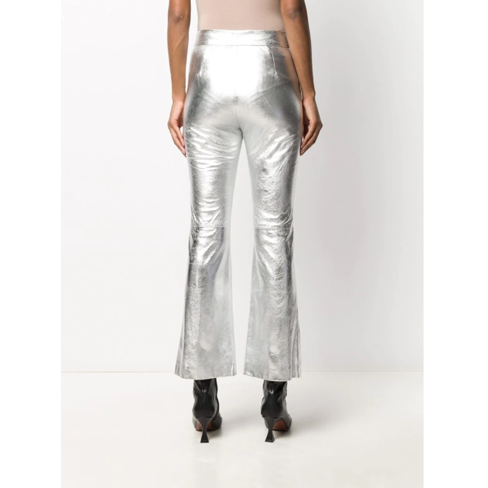 Metallic Silver Bell Bottoms for Womens - Zairouje Leather