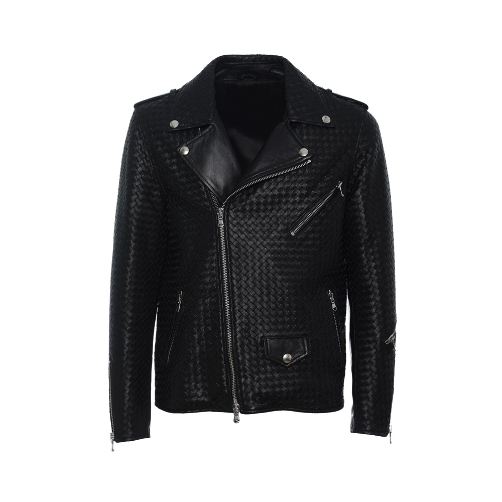 Iconic Weave Leather Biker Jacket for Men- Zairouje Leather